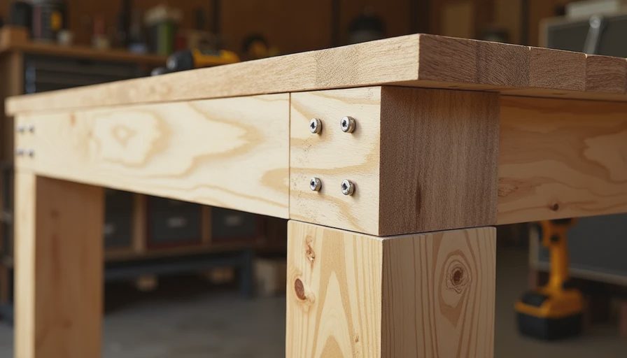 Close-up details of 2x4 workbench leg construction and joinery