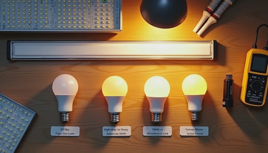 Garage lighting specifications showing lumens, color temperature, and fixture types