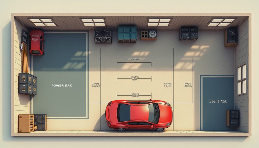 Garage to gym conversion layout plan showing equipment placement and zones