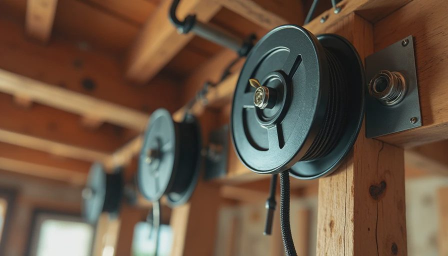 Installation detail of ceiling-mounted cord and air hose reels
