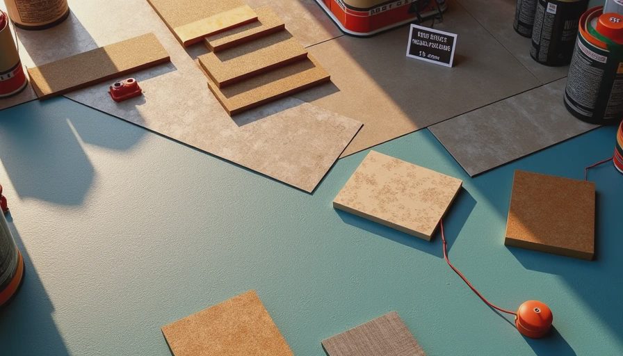 Garage floor coating material samples with pricing information