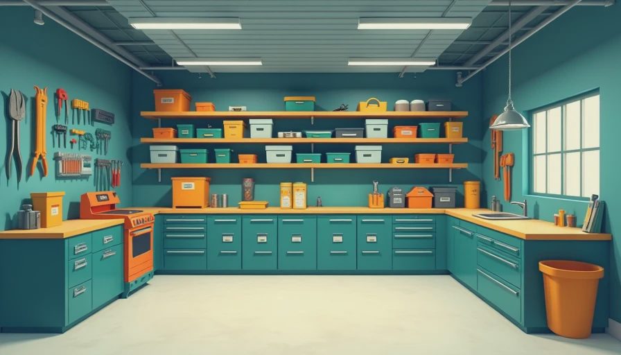 Visual context for heavy duty work bench with storage