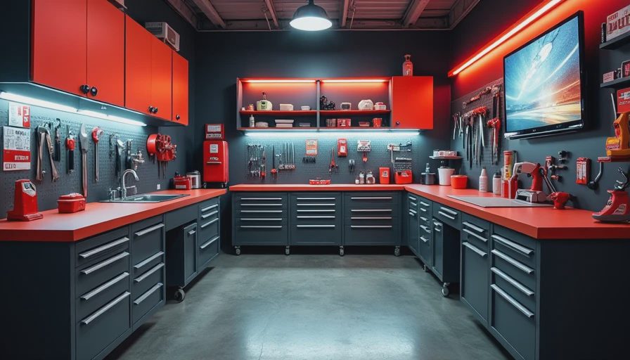 Visual context for workbench with cabinets and drawers
